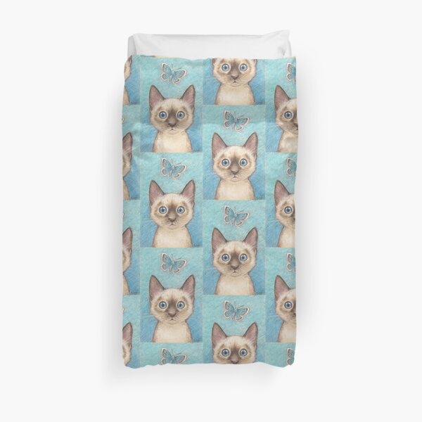 'Blue' - siamese kitten with butterfly Duvet Cover