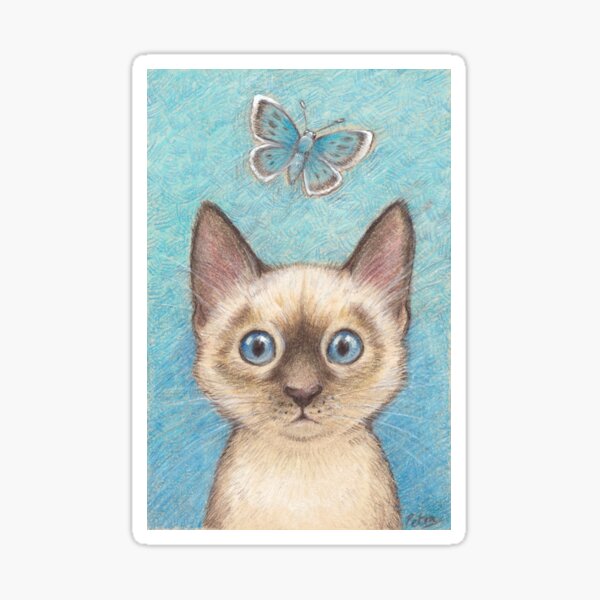 'Blue' - siamese kitten with butterfly Sticker