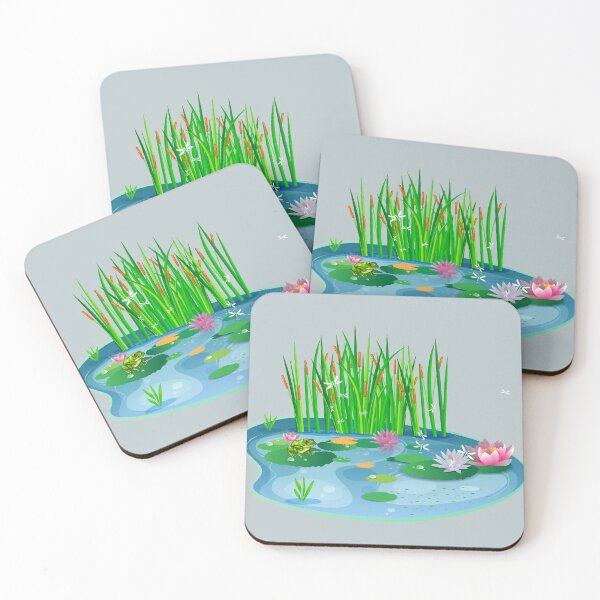 Item preview, water lilies Pond with Frog on lily pad cattails and Dragonflies designed and sold by mashmosh.