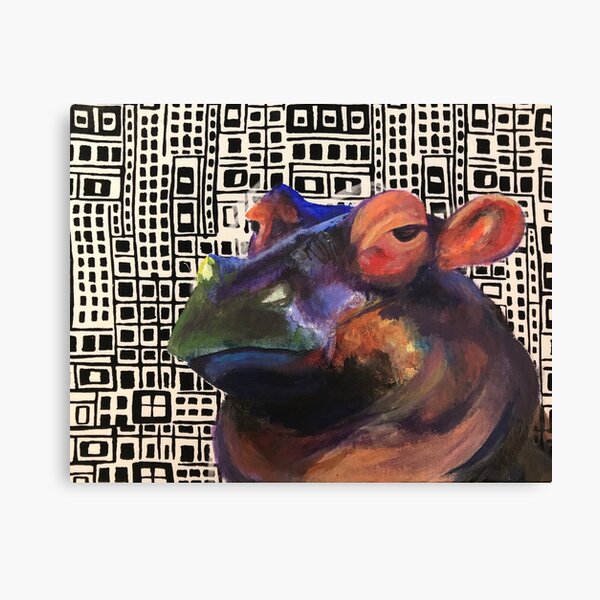 African Hippo Painting Canvas Print