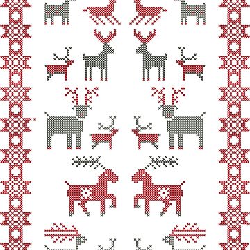 Artwork thumbnail, Nordic Cross Stitch Style Reindeer Pixel Art by evenstarhancock