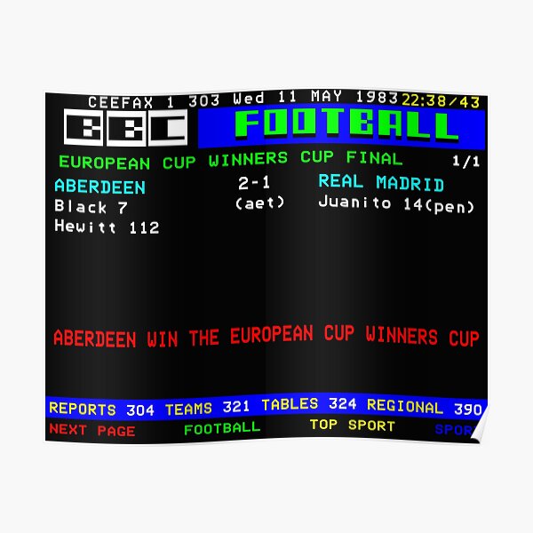 Aberdeen Cup Winners Cup Final 1983 CEEFAX Poster