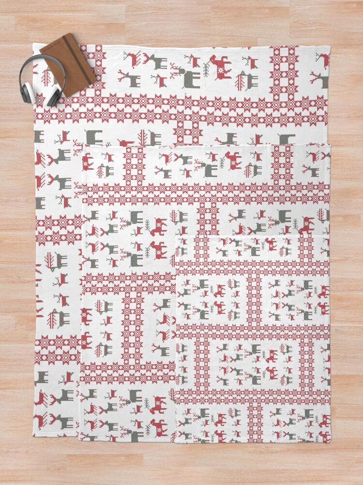 Alternate view of Nordic Cross Stitch Style Reindeer Pixel Art Throw Blanket
