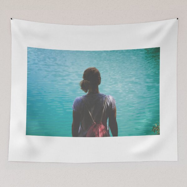 Item preview, young blond woman with backpack at the lake designed and sold by Endorfin Garment.