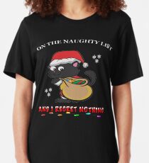 Im On The Naughty List And I Regret Nothing Cat Santa Slim Fit T-Shirt