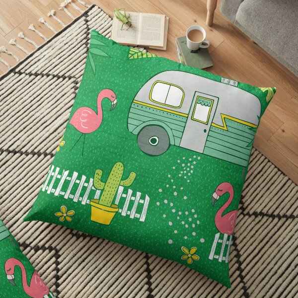 Campsite Flamingos Floor Pillow