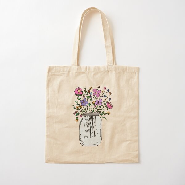 Mason Jar with Flowers Cotton Tote Bag