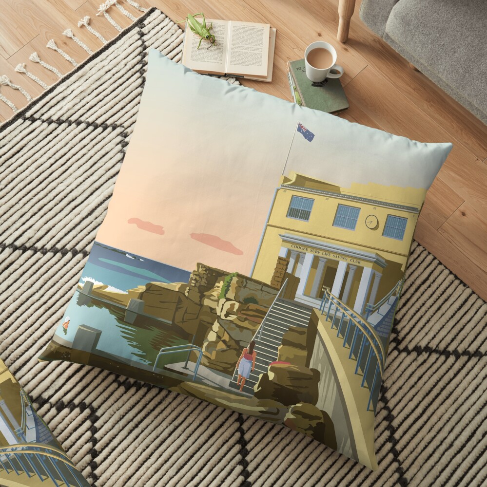 Early swim, Coogee Beach Floor Pillow
