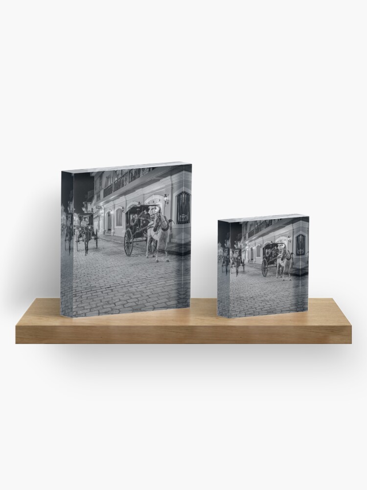 Alternate view of Vigan City, Philippines (black and white) Acrylic Block