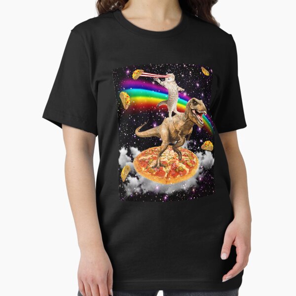 Artikel-Vorschau von Die ORIGINAL Galaxy Laser Eye Katze auf Dinosaurier auf Pizza mit Tacos und Regenbogen, designt und verkauft von Mextpizza.
