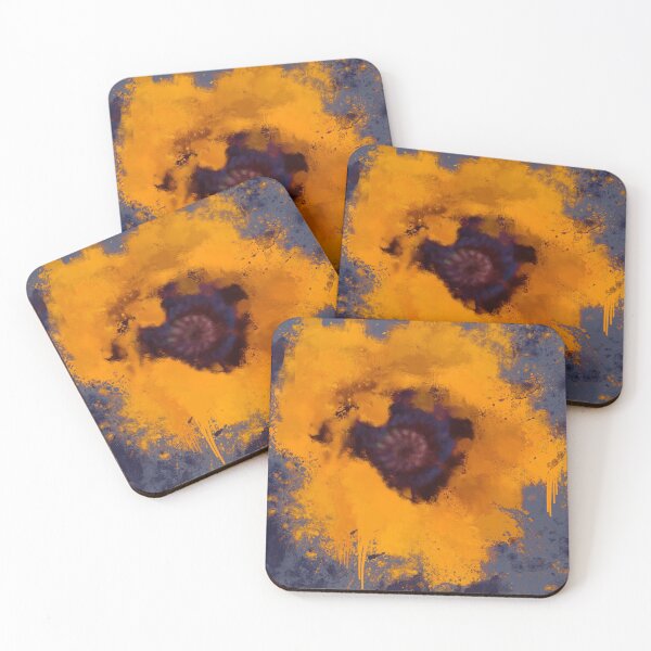 Item preview, Bright Yellow Flower Painting Blue Gray Background designed and sold by miraminerva09.