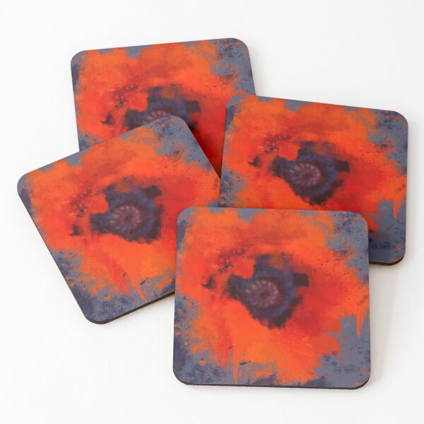 Item preview, Red Poppy Painting Blue Gray Background designed and sold by miraminerva09.