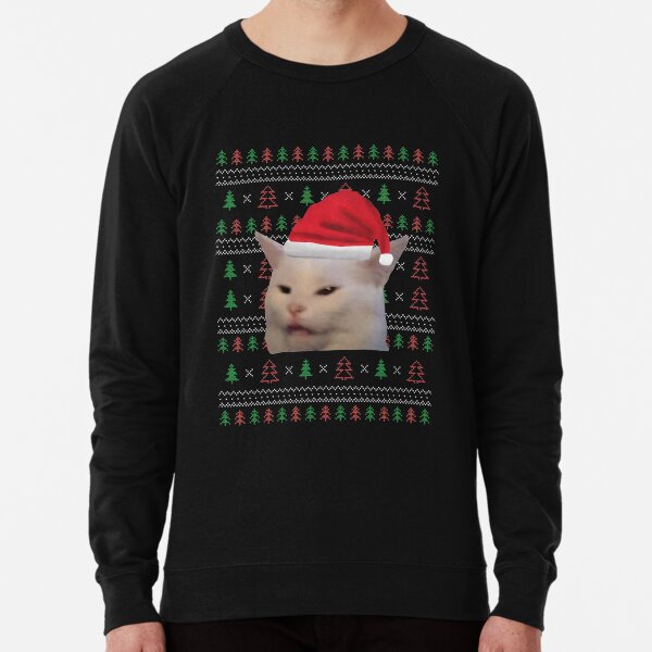 Vista previa del artículo con la obra «Mujer Gritándole Al Gato Suéter Feo De Navidad Memes Divertidos», diseñado y vendido por cudx.