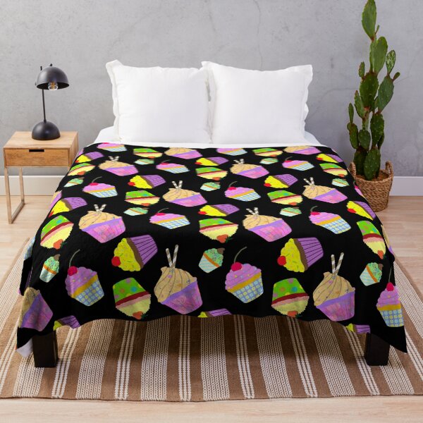 Neon Cupcakes black Throw Blanket