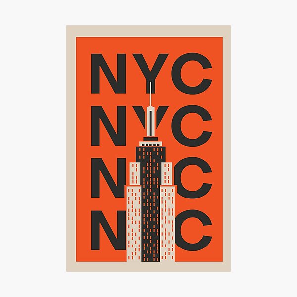 Minimal Industrial Typographic Empire State Building - New York City,NYC Design Photographic Print