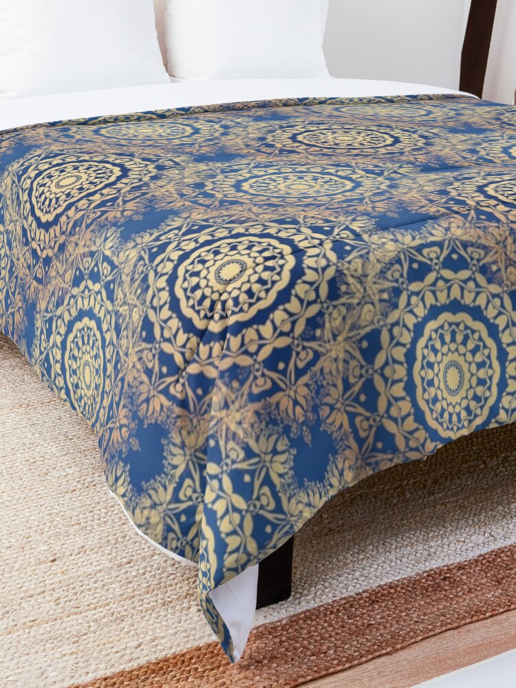 Alternate view of Gold Mandala for Spirituality and Charity Blue Comforter