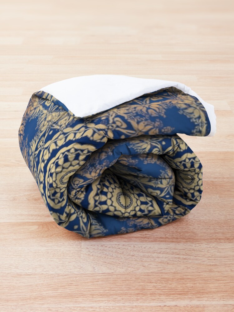 Alternate view of Gold Mandala for Spirituality and Charity Blue Comforter