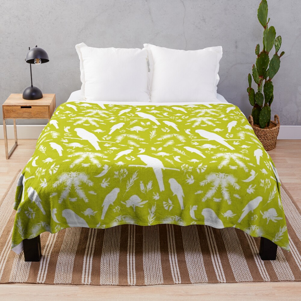 Special Purchase Australiana Rosella Garden white on chartreuse Throw Blanket Bl-9JACMOCF