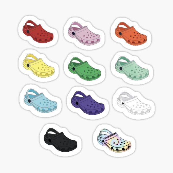 Crocs Sticker Pack 10 pc + Extra Tie Dye Croc (Includes Red, Pink, Orange, Yellow, Green, Mint, Blue, Purple, White, Black, Tie Dye)  Sticker