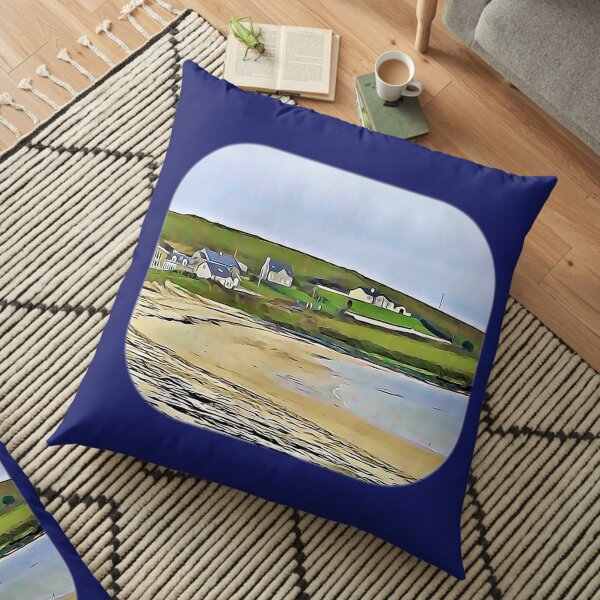 A Donegal beach ringed by cottages Floor Pillow