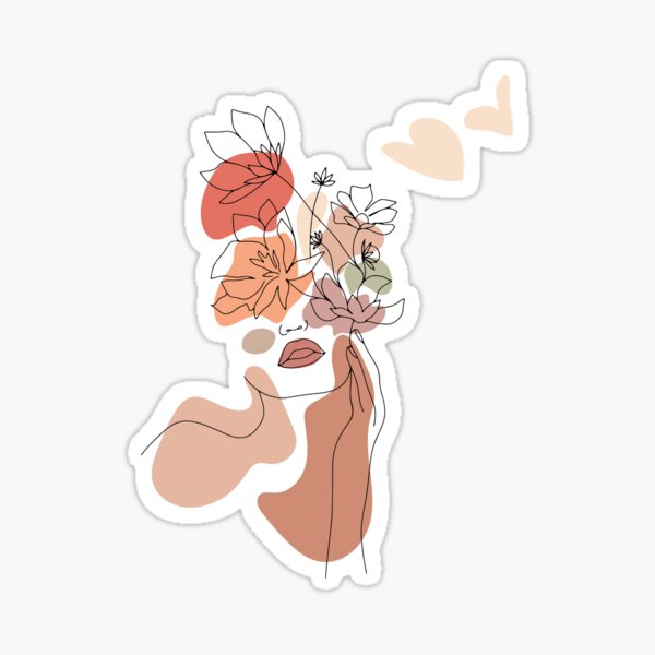 Abstract Line Art Woman With Flowers Sticker