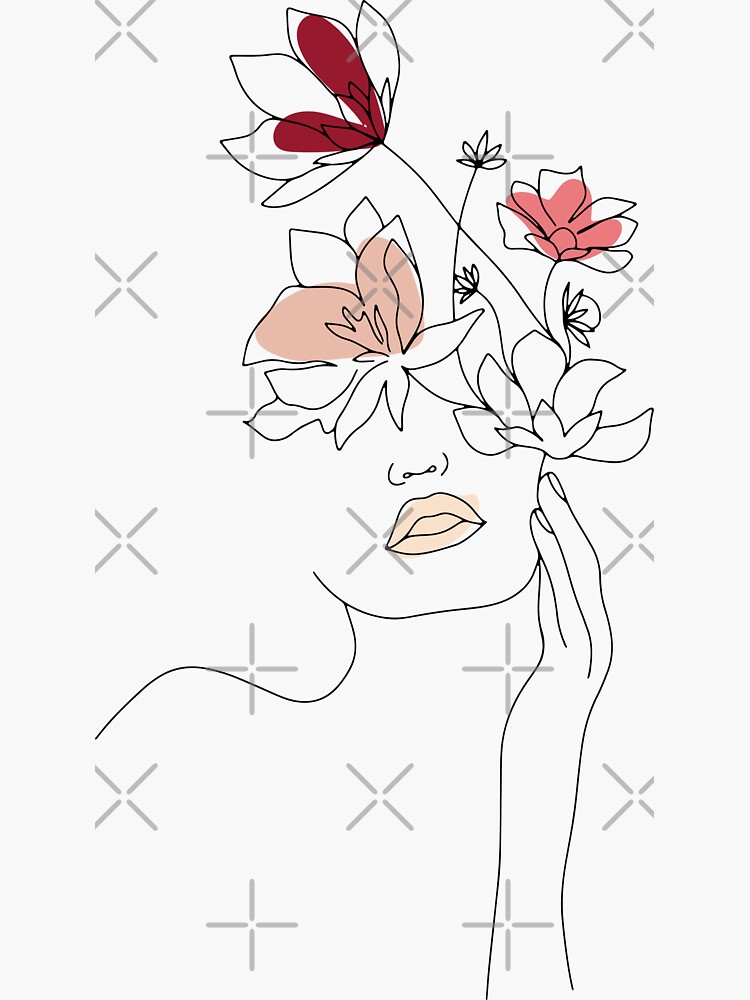 Abstract Line Art Woman With Flowers by UtArt