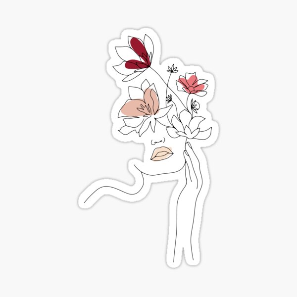 Abstract Line Art Woman With Flowers Sticker