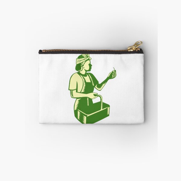 Item preview, Female Fruit Picker Worker Basket Woodcut designed and sold by patrimonio.