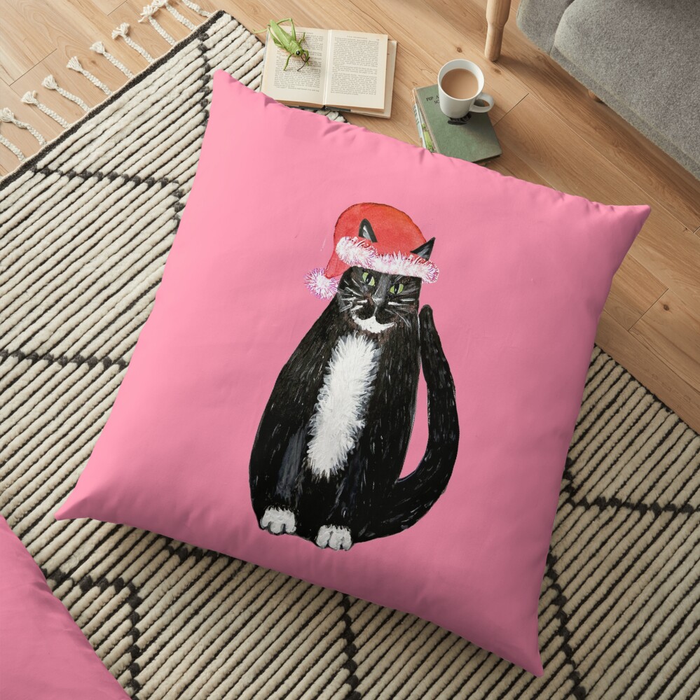 Christmas cat , santa claws christmas cat wearing santa hat Floor Pillow