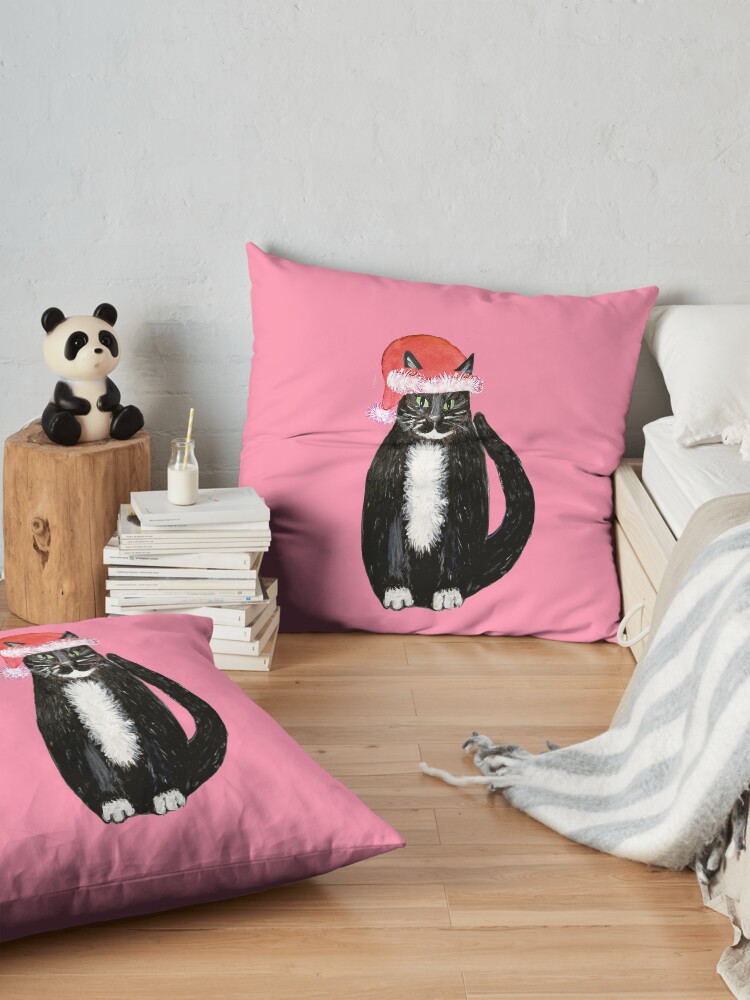 Alternate view of Christmas cat , santa claws christmas cat wearing santa hat Floor Pillow