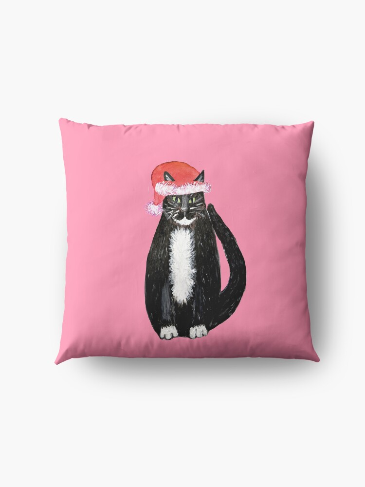 Alternate view of Christmas cat , santa claws christmas cat wearing santa hat Floor Pillow