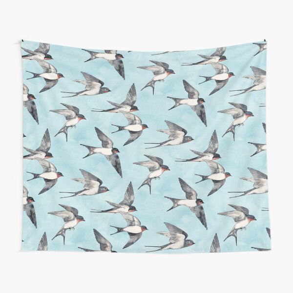 Blue Sky Swallow Flight Tapestry