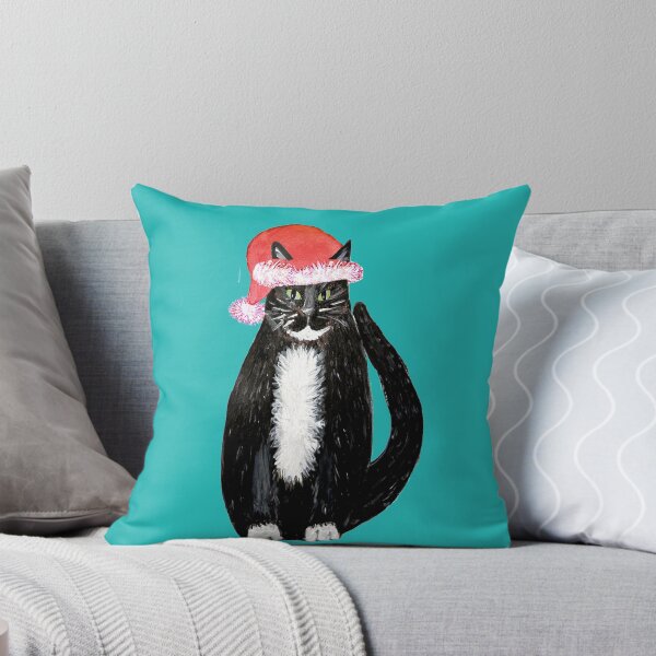 Item preview, cat santa // Santa Paws tuxedo cat wearing santa hat designed and sold by MagentaRose.
