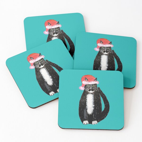 Item preview, cat santa // Santa Paws tuxedo cat wearing santa hat designed and sold by MagentaRose.
