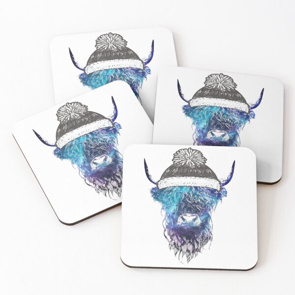 Item preview, Scottish highland in a bobble hat star and galaxy effect design designed and sold by Born-to-design.