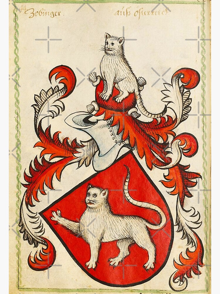 "MEDIEVAL HERALDIC CATS Coat of Arms in Red Ivory colors" Photographic