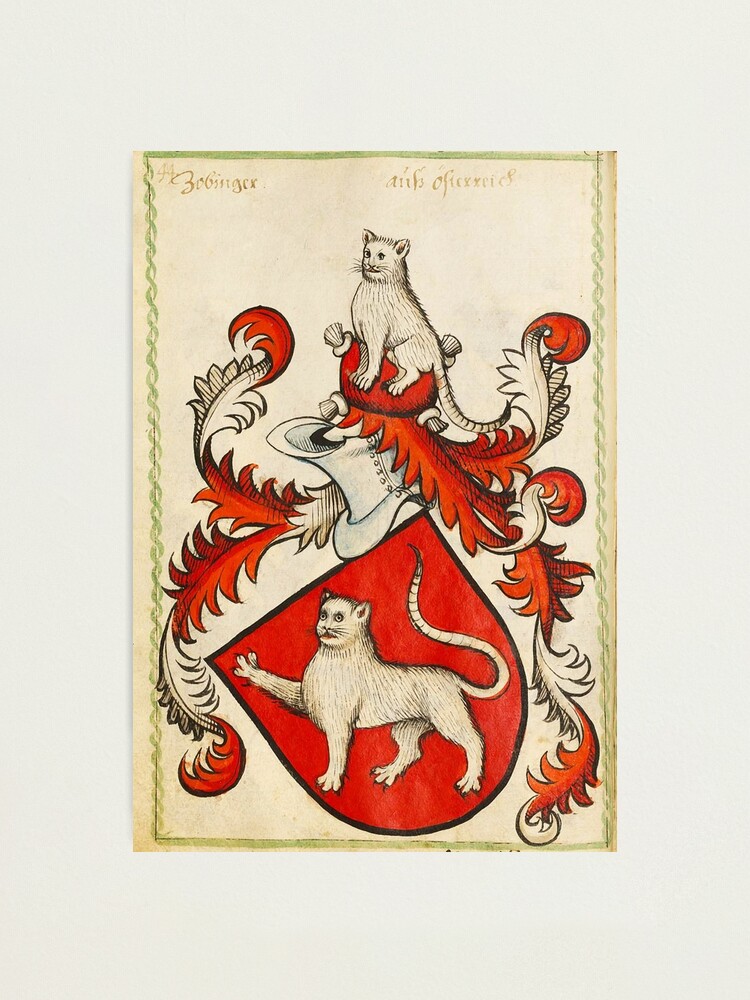 "MEDIEVAL HERALDIC CATS Coat of Arms in Red Ivory colors" Photographic