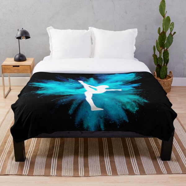 Gymnast Silhouette - Blue Explosion (On Black) Throw Blanket