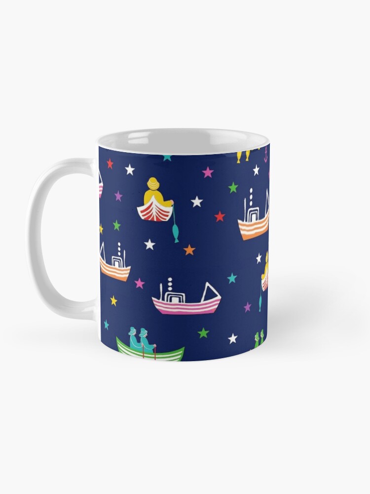 Thumbnail 3 of 6, Coffee Mug, Rainbow fishing boats, Nordic winter night designed and sold by MagentaRose.