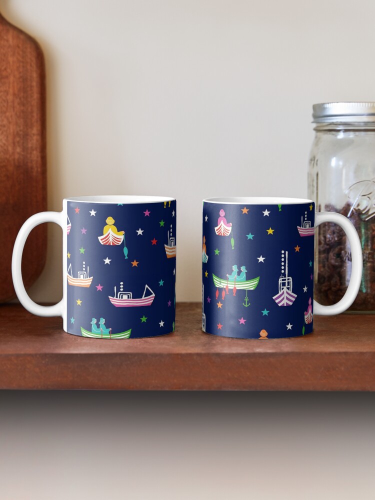 Thumbnail 2 of 6, Coffee Mug, Rainbow fishing boats, Nordic winter night designed and sold by MagentaRose.