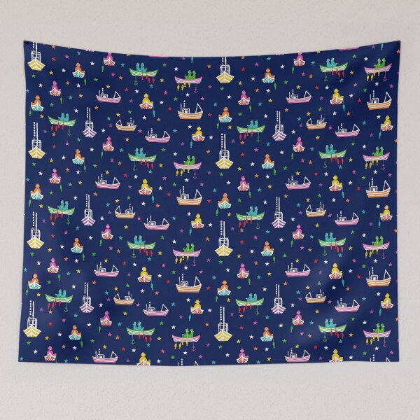 Item preview,  Rainbow fishing boats, Nordic winter night designed and sold by MagentaRose.