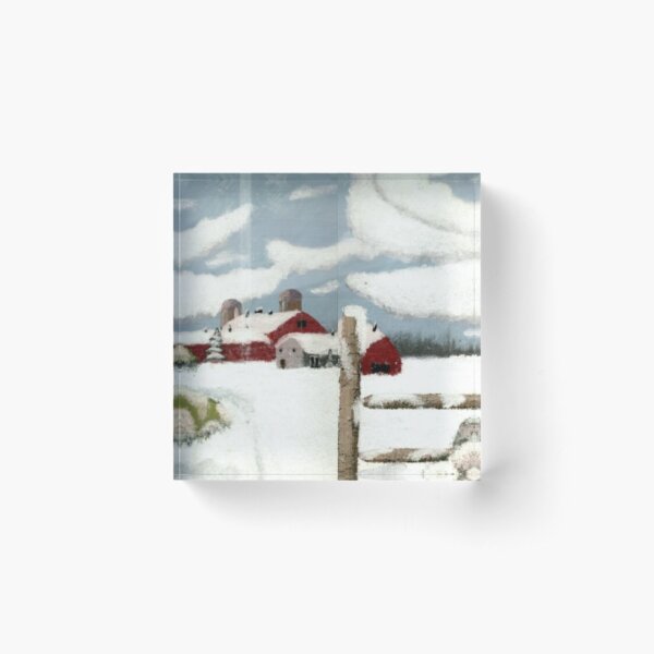 Winter Farm Acrylic Block