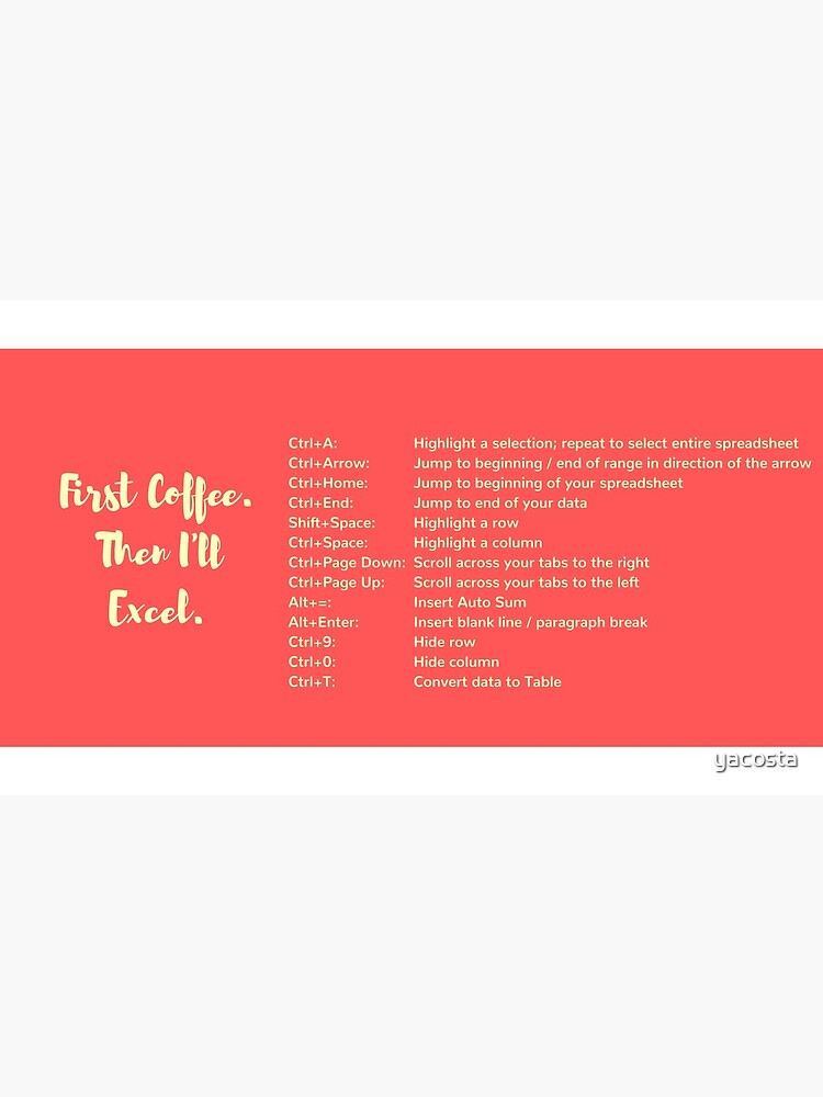 First Coffee. Then I'll Excel (+ Keyboard Shortcut Cheat Sheet) Coffee Mug in Coral by yacosta