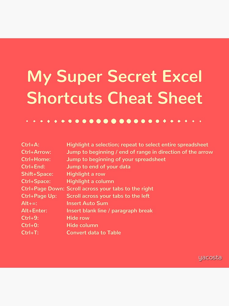 My Super Secret Excel Keyboard Shortcuts Cheat Sheet Stickers in Coral by yacosta