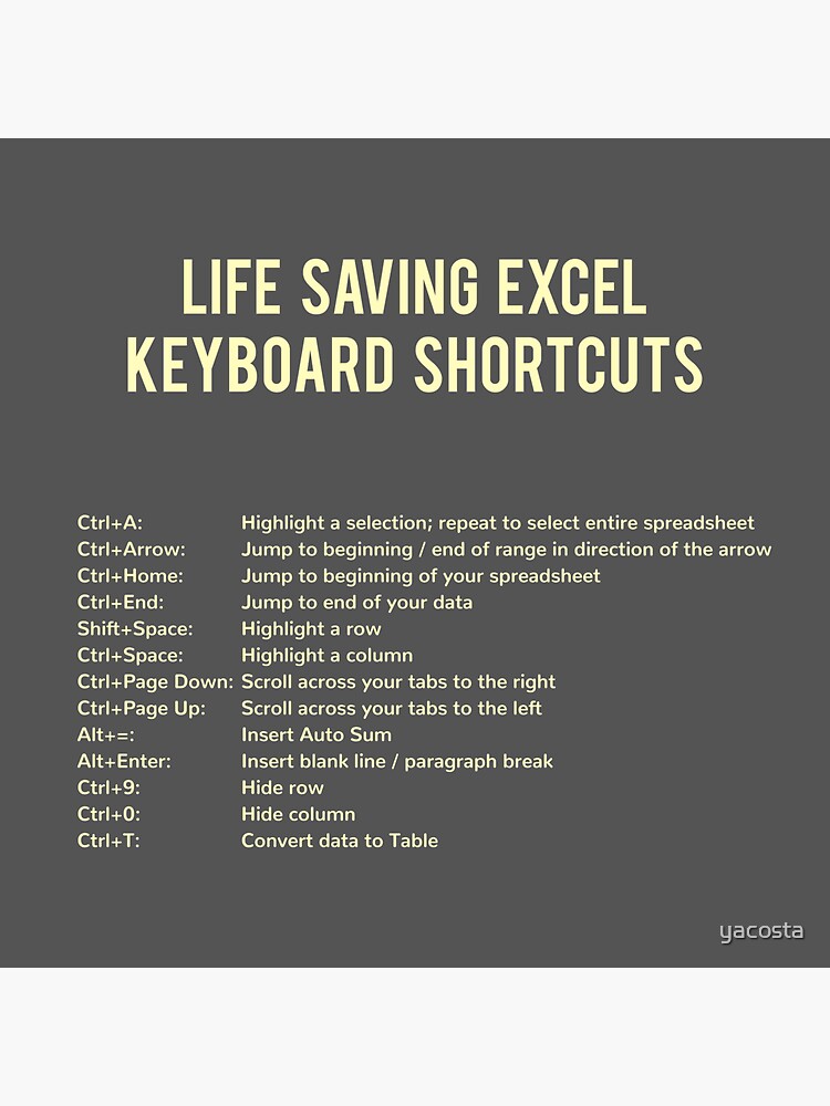 Life Saving Excel Keyboard Shortcuts Stickers by yacosta