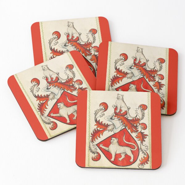 Item preview, MEDIEVAL HERALDIC CATS Coat of Arms in Red Ivory colors designed and sold by BulganLumini.