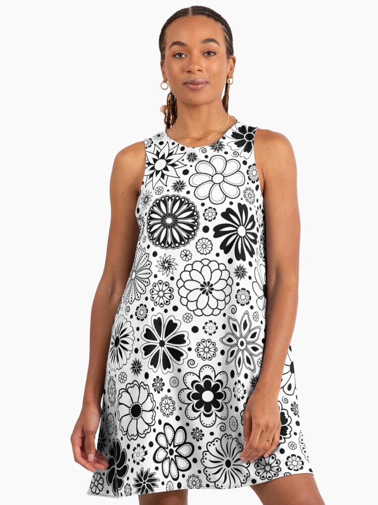 Black and White Floral Print - Cute Flowers // Version 3 //" A-Line Dress  for Sale by SavvySilverArt | Redbubble