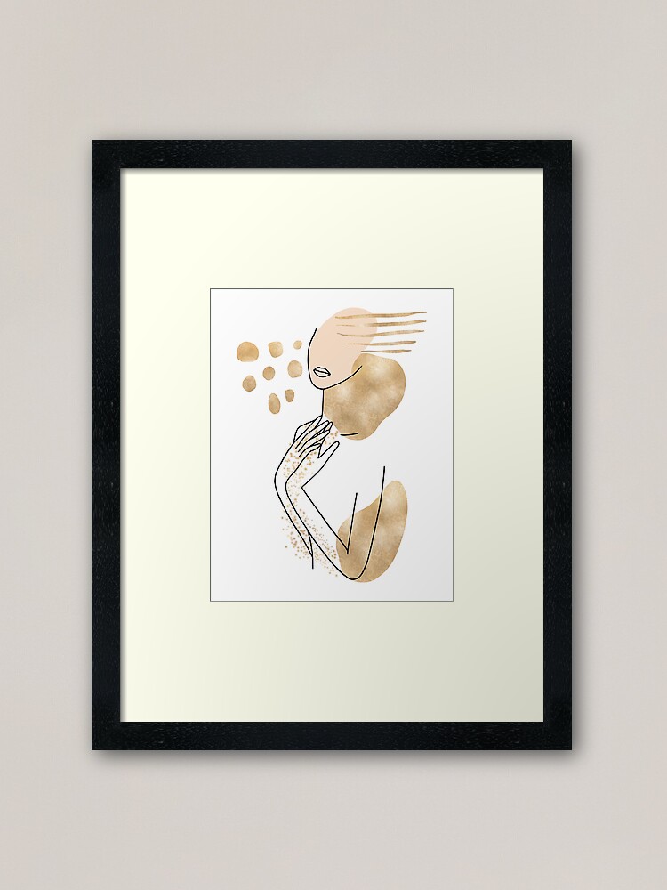Alternate view of Abstract Line Art Woman With Gold Shapes Framed Art Print