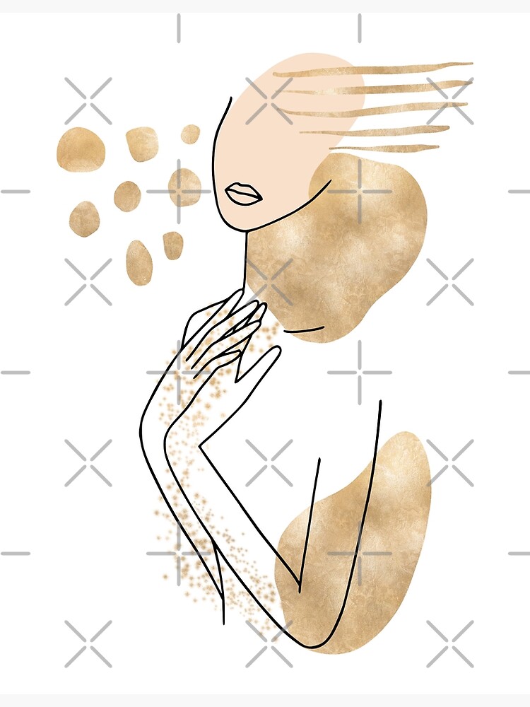 Abstract Line Art Woman With Gold Shapes by UtArt