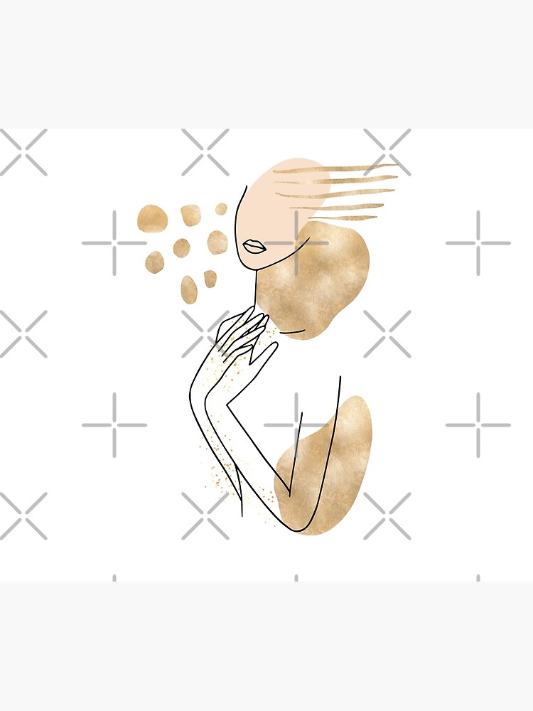 Abstract Line Art Woman With Gold Shapes by UtArt